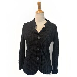 Lulululu Black Waffle Knit Frayed Trim Jacket Size Small